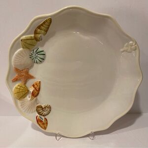 Sandy Shore Seashell Embossed Ceramic Plate – Coastal / Beach House Decor